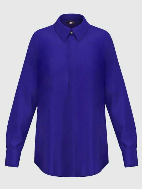 Women's Satin Long Sleeve Shirt Blue