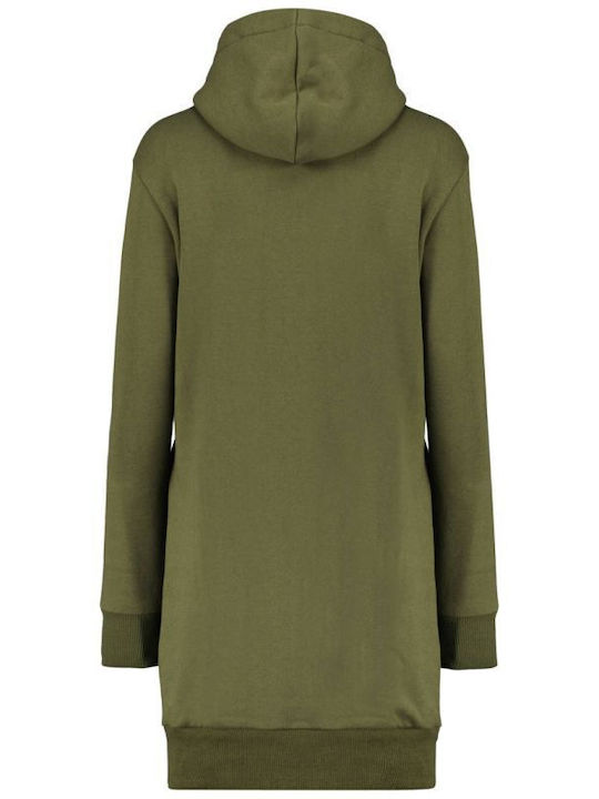 Lang Damen Sweatshirt Kapuzen Kaki