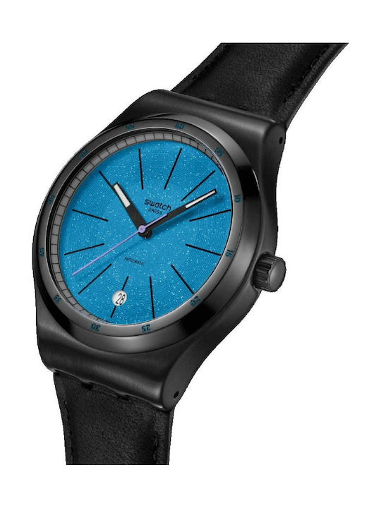 Swatch Swatch Γυναικείο Ρολόι Αυτόματο με Μαύρο Δερμάτινο Λουράκι