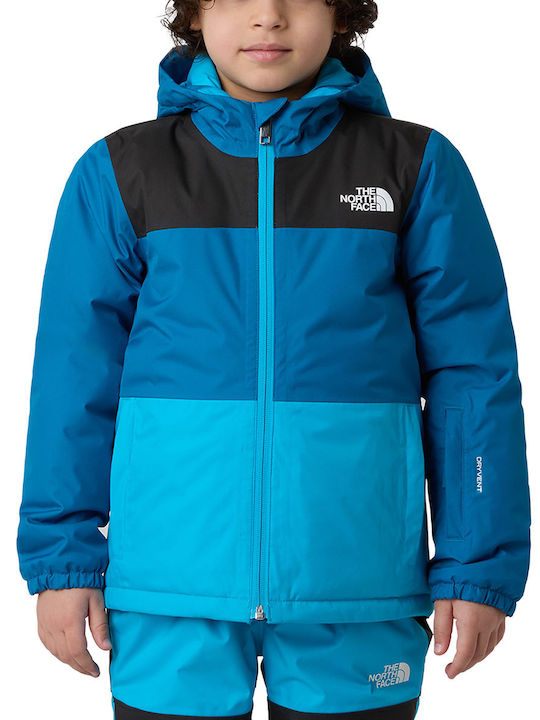 Waterproof Kids' Sports Jacket Windproof with Hood Petrol Blue Freedom