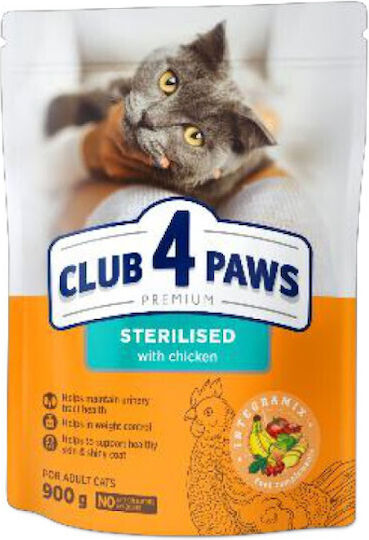 Club 4 Paws Dry Food for Sterilized Cats with Chicken / Meat / Corn / Rice / Poultry / Salmon / Pork 0.9kg