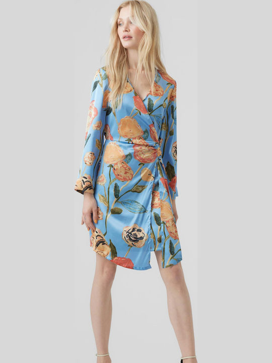 Renee Noa Summer Mini Evening Dress Satin Wrap Light Blue