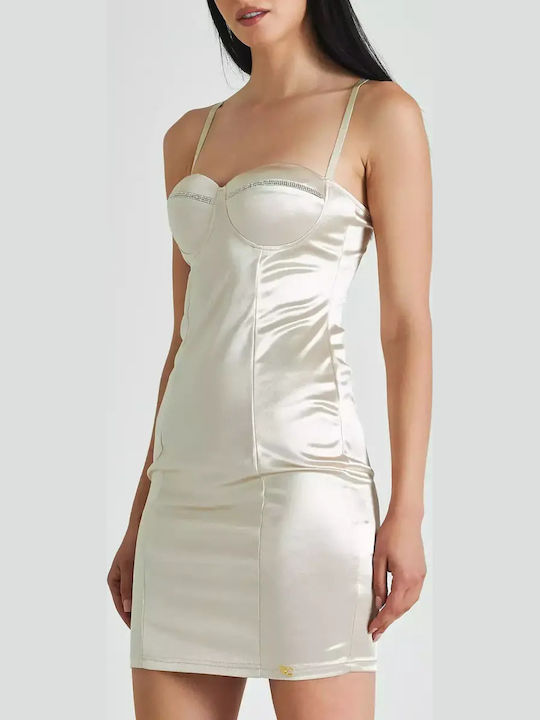 Summer Mini Evening Satin Beige Dress