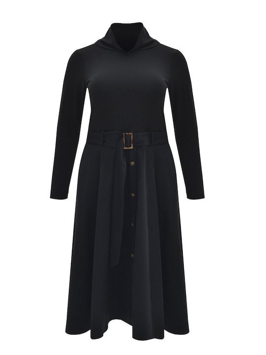 Midi Shirt Dress Dress Turtleneck Black