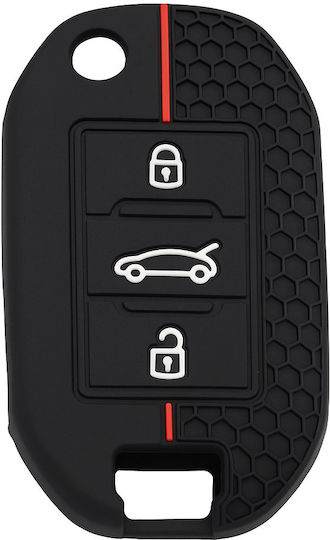 Silicone Key Case 3 Buttons Peugeot Citroen Black