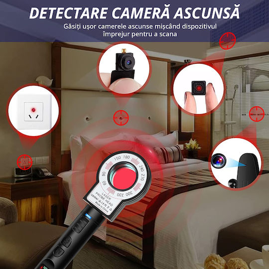 Invincio Detector Portabil Microfon Cameră Spion 12 Niveluri De Detectare Indicator Led Sunet Detectează Gps Gsm Localizatoare Dispozitive De Ascultare Alte Surse Ascunse Frecvențe 100 Micro Hz-8 Ghz Negru Mat
