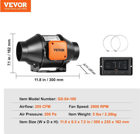 Ventilator Duct Pentru Aerisire Controler Temperatură Umiditate 205 Cfm Motor Ec 21 W 220m³/h Răcire Corturi De Cultivare Hidroponie Vevor