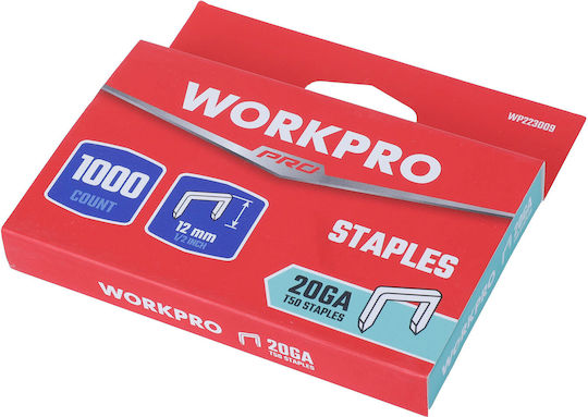 Nails Staples Type T50 20ga 12mm 3/8" Wp223009 Workpro Pack 1,000pcs Card