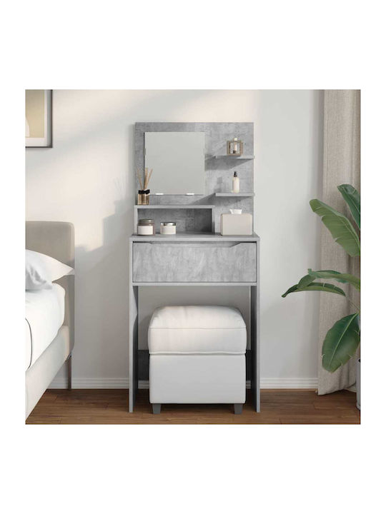 Floor-standing Bedroom Makeup Dressing Table Wooden Grey with Mirror 60x39.5x135cm