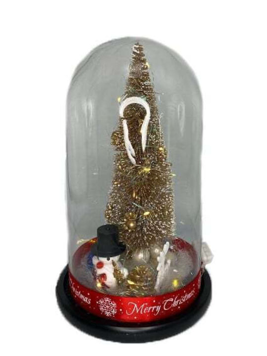 Decoratiune Luminoasa Brad Artificial De Craciun In Cupola De Sticla Cu Led Ø 15 Cm X 27 H Auriu