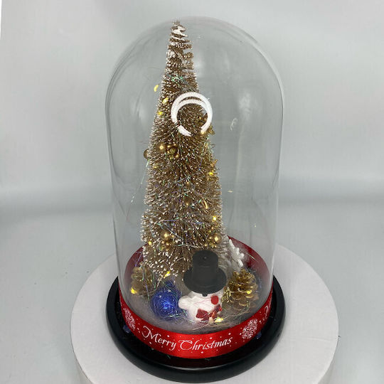 Светеща Коледна Украса Елха В Стъклен Купол LED Ø 15 См Х 27 В Златист