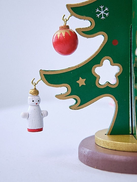 Cutie Muzicală în Formă de Brad pentru Decor de Crăciun Miniatură cu Globuri Verzi 25 X 11cm Catifea