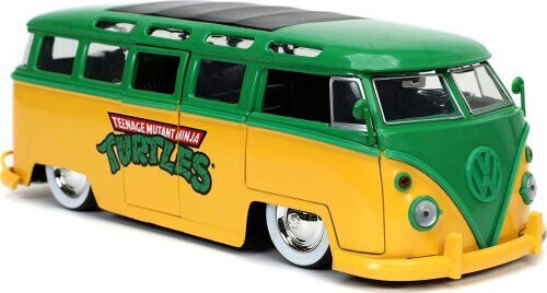 Jada Toys Teenage Mutant Ninja Turtles Batman 1962 VW Bus mit Leonardo VW Bus mit Leonardo Replik Fahrzeug Länge 7cm im Maßstab 1:24 2 Stück