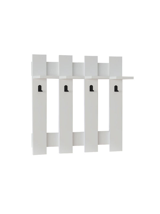 Megapap Wall Hanger Carina Wooden 4 Hooks White 70x18cm