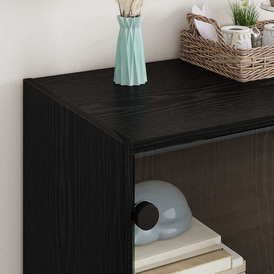 Living Room Display Cabinet Made of Particle Board with Windowed Black Oak 68x37x75.5cm