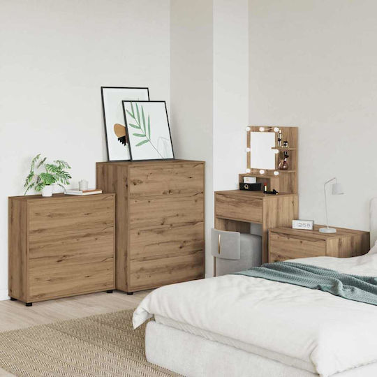 Wooden Chest of Drawers with 3 Drawers Artisan Oak 80x31x81cm