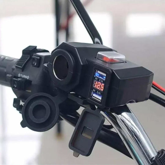Încărcător pentru Motocicletă cu Porturi: 2xUSB & 1xBriquet
