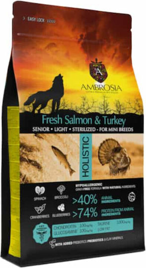 Ambrosia Sterilized Fresh 5kg Dry Food Grain-Free for Adult Small Breed Dogs with Salmon and Turkey
