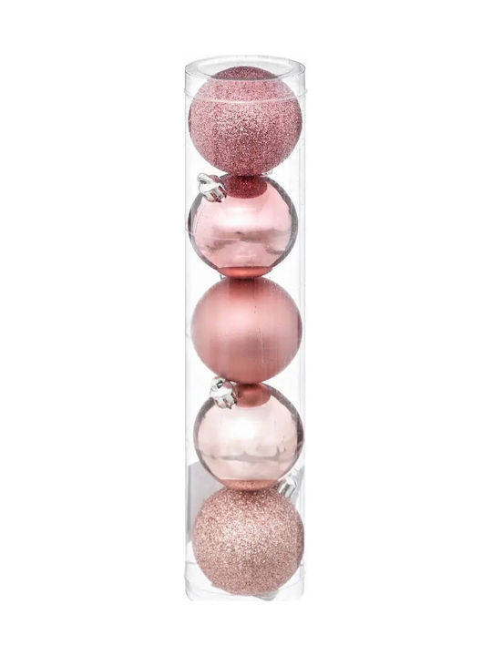 Set of 5 Pink Plastic Ball Ornaments 5cm