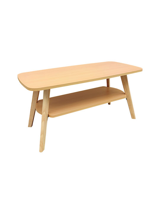 Rectangular Central Coffee Table Komela Made of Solid Wood Natural Shade W100xD48xH45cm