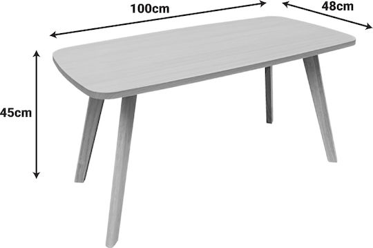 Rectangular Central Coffee Table Komela Made of Solid Wood Natural Shade W100xD48xH45cm