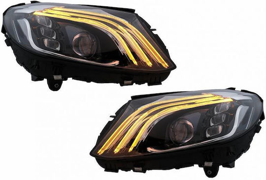 Front Lights Set Mercedes-Benz C-Class W205 14-20 Upgrade to Maybach Full Led DRL Black Motor Carner