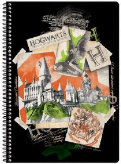 Graffiti Spiral Caiet Cu dungi 60 de Foi 2 de Subiecte Hogwarts Gri 1buc