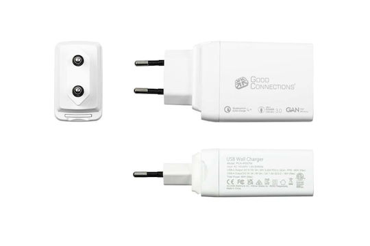Good Connections Φορτιστής Χωρίς Καλώδιο GaN με Θύρα USB-A και 2 Θύρες USB-C 65W Power Delivery / Quick Charge 4+ Πολύχρωμος