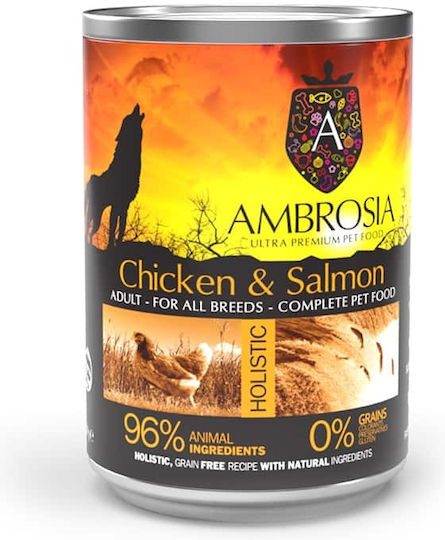 Ambrosia Wet Food Dogs in Cans with Chicken and Salmon Grain-Free 400gr