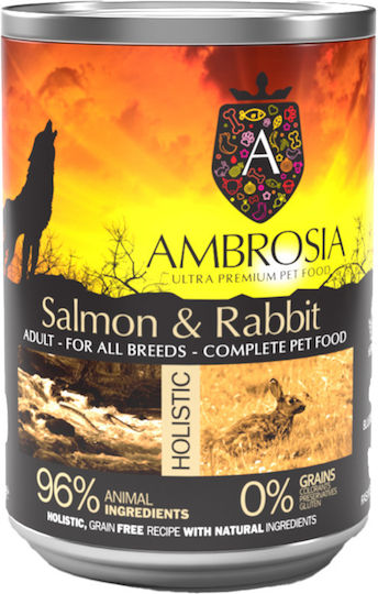 Ambrosia Wet Food Dogs in Cans with Salmon and Rabbit Grain-Free 400gr