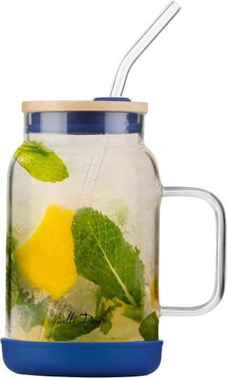 Vialli Design Vialli Design Wasser Glas Blau mit Strohhalm 600ml