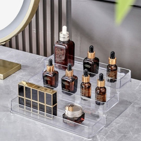 Pufo Shelf Display Organization Medicines Makeup Products In Steps 3 Levels 25.5 X 23.5 Cm Transparent