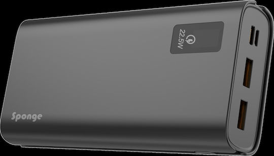 Sponge Power Bank 20000mAh 22.5W mit 2 USB-A Anschlüssen und USB-C Anschluss Schwarz