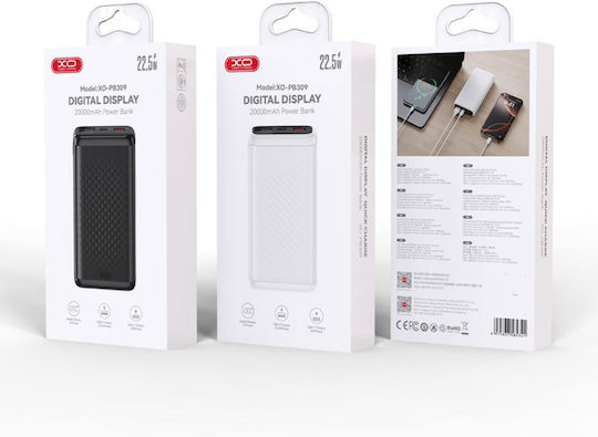 XO PB309 Power Bank 20000mAh 22.5W with USB-A Port and USB-C Port Quick Charge 3.0 Black