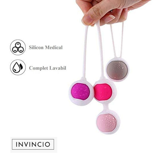 Invincio Tratament Incontinență Urinară Set Exerciții Kegel Stimulator Pelvic 3 Suporturi 6 Bile Colorate Diferite 15 Exerciții Diferite Silicon Medical