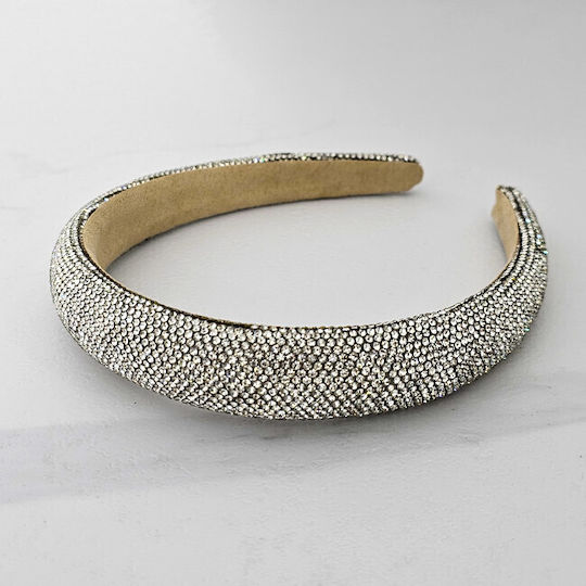 Medelina Puffy Headband Embedded Stones Silver