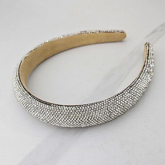 Medelina Puffy Headband Embedded Stones Silver