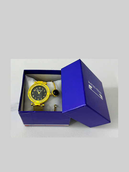 Velve Set Ceas Dama 25mm Baterie cu Brățară Auriu Oțel Inoxidabil