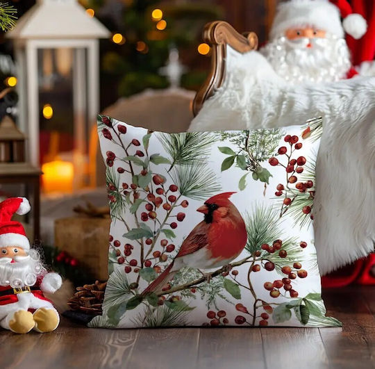 By Queen Limited Festive Edition Μαξιλαροθήκη Καρδινάλιο Κλαδιά Πεύκου 45x45εκ