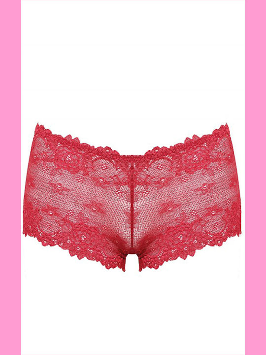 Damen Boxer Nahtlos mit Spitze Rot