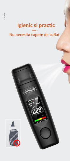 Invincio Testere De Alcool Profesional Digital Fără Contact Alcooltest Fără Necesitate De Muștiuc Funcție De Memorie 5 Măsurători Precizie + 0.01% Bac Ecran Lcd Indicator De Risc Culoare Neagră