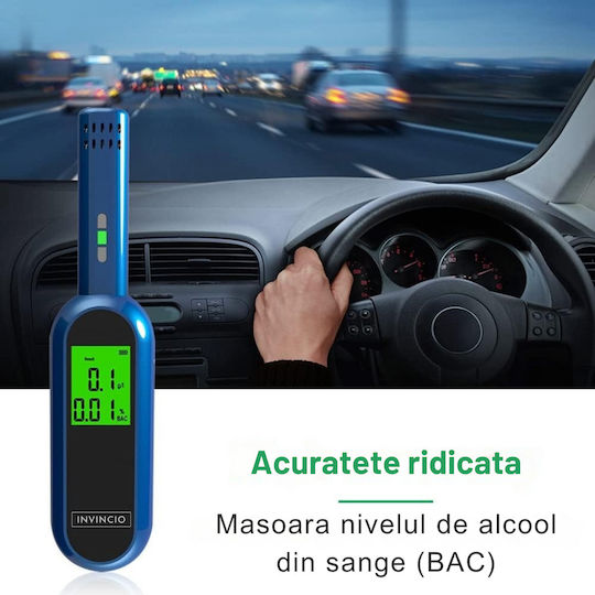Invincio Safe Testeur De Alcool Digital De Precizie Portabil Fără Contact Precizie +/-0.01%bac Ușor Compact Fără Necesitatea Muștiucului Ideal Pentru Testări Frecvente Rapide Pentru Mulți Oameni Afișaj Rapid Utilizare Intuitivă Albastru