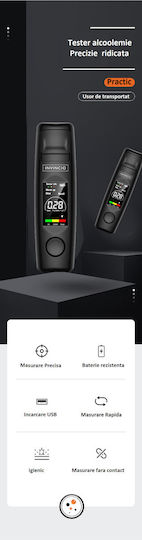 Invincio Testere De Alcool Profesional Digital Fără Contact Alcooltest Fără Necesitate De Muștiuc Funcție De Memorie 5 Măsurători Precizie + 0.01% Bac Ecran Lcd Indicator De Risc Culoare Neagră