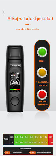 Invincio Testere De Alcool Profesional Digital Fără Contact Alcooltest Fără Necesitate De Muștiuc Funcție De Memorie 5 Măsurători Precizie + 0.01% Bac Ecran Lcd Indicator De Risc Culoare Neagră