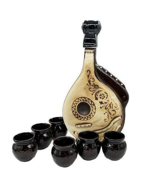 Velve Ceramică Carafă de Servire 35buc cu Dop și Pahare Maro 1buc