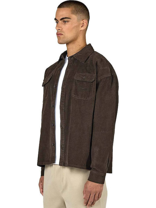 Long Sleeve Corduroy Shirt in Oversized Line Walnut Brown