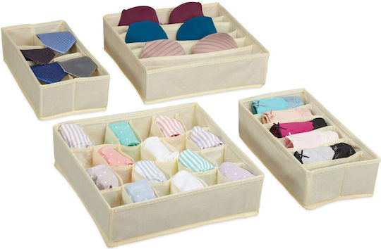 Relaxdays Υφασμάτινο Organizer Συρταριών για Εσώρουχα σε Μπεζ Χρώμα 4τμχ