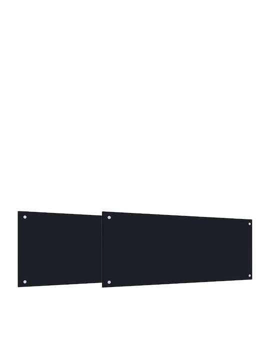 Back Panel Kitchen 2 Pieces Black 100 x 40 cm Tempered Glass 3415440 Black