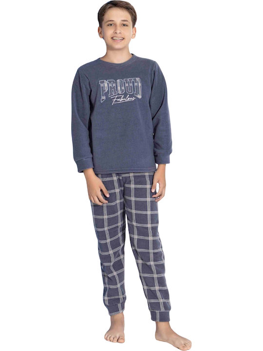 Tarik Παιδική Πιτζάμα Χειμωνιάτικη Fleece Μπλε Ντένιμ