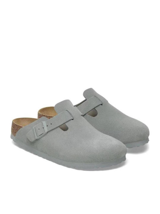 Birkenstock Boston Suede Δερμάτινες Παντόφλες Πράσινες